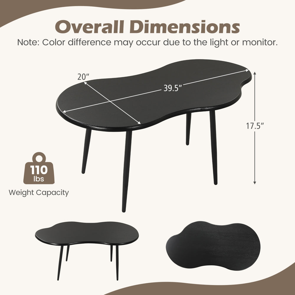Cloud shape coffee table with a black metal frame, featuring a 39.5-inch wide tabletop for living room or office use.