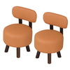 Set of 2 round orange ottoman stools with backrest, featuring faux leather and rubber wood legs for comfort and support.