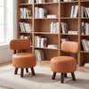 Set of 2 round orange footrest stools with backrest, featuring rubber wood legs and ergonomic design for comfort.
