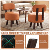 Round orange footrest stools set of 2 with backrest, rubber wood legs, ergonomic design, ideal for living rooms.