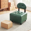 Green small rolling footrest stool with supportive backrest and lockable wheels, perfect for living rooms or bedrooms.