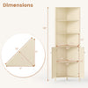 Corner cabinet dimensions with fluted doors, featuring adjustable shelves and a space-saving design for small bathrooms.
