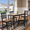 Dining table and chair set with walnut wood grain finish, featuring 1 table and 4 high backrest chairs for home kitchen.