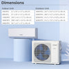 Dimensions chart for UltrEco Series 24000 BTU mini split air conditioner, showcasing indoor and outdoor unit sizes.