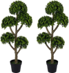 Set of 2 Artificial Boxwood Topiary Tree 46-Inch with 5 Ball-Shaped Topiaries