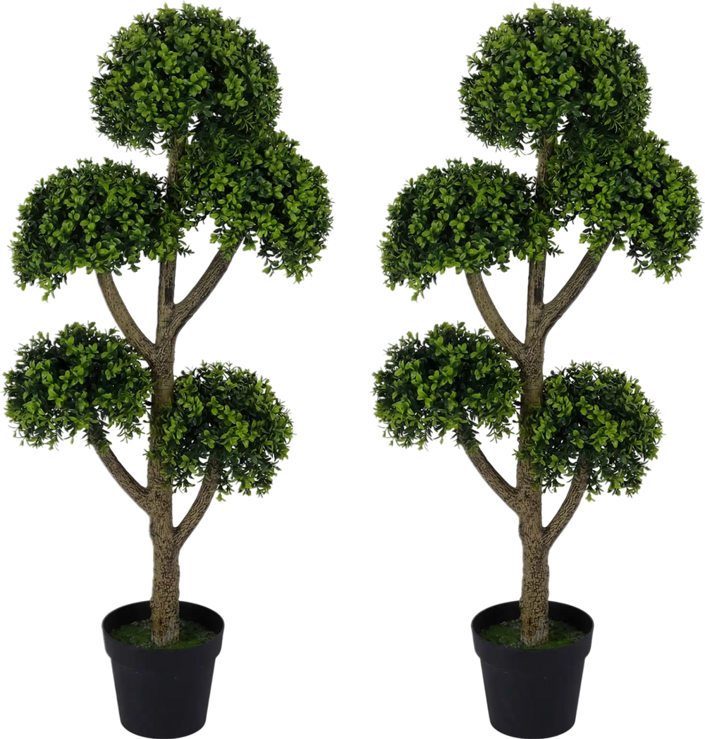 Set of 2 Artificial Boxwood Topiary Tree 46-Inch with 5 Ball-Shaped Topiaries