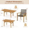 Expandable patio dining set featuring a 71” acacia wood table and ergonomic chairs, perfect for garden gatherings.
