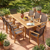 9-piece expandable patio dining set featuring acacia wood table and ergonomic PE rattan chairs, perfect for garden.