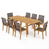 9-piece patio dining set showcasing the elegant arrangement of acacia wood table and PE rattan chairs, ideal for.