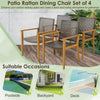Patio dining set featuring an adjustable acacia wood table and ergonomic chairs, perfect for garden gatherings.