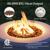 40,000 BTU fire pit table set featuring a stainless steel burner and lava rocks, ideal for outdoor warmth and.