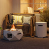 40,000 BTU fire pit table set with stainless steel burner, terrazzo design, perfect for outdoor warmth and relaxation.