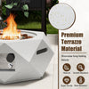 Terrazzo fire pit table set with stainless steel burner, 40,000 BTU, ideal for outdoor warmth and style.