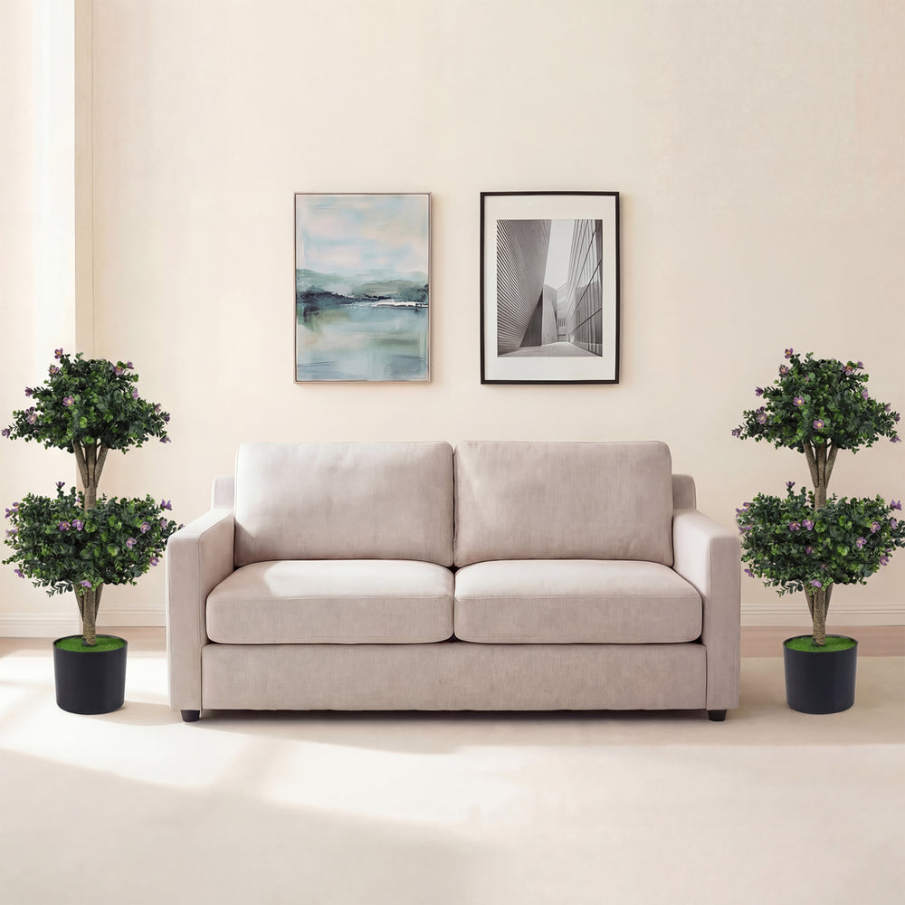 Set of 2 faux bush plants with 41 vibrant flowers in cement-filled pots, perfect for home decor and easy maintenance.