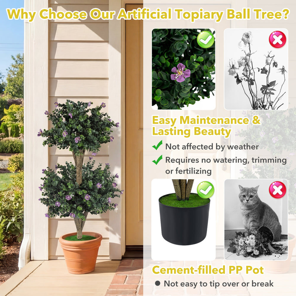 Faux bush plant with 41 blossoms in a cement-filled pot, ideal for easy maintenance in home or office settings.