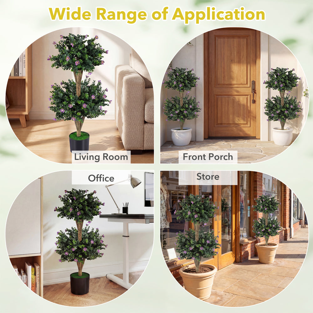 Set of 2 faux bush plants with 41 vibrant flowers in a living room and front porch setting for versatile decor.