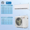 X-Pro 18000 BTU mini split AC system with indoor and outdoor units, featuring 24 SEER2 efficiency and dual-zone cooling.