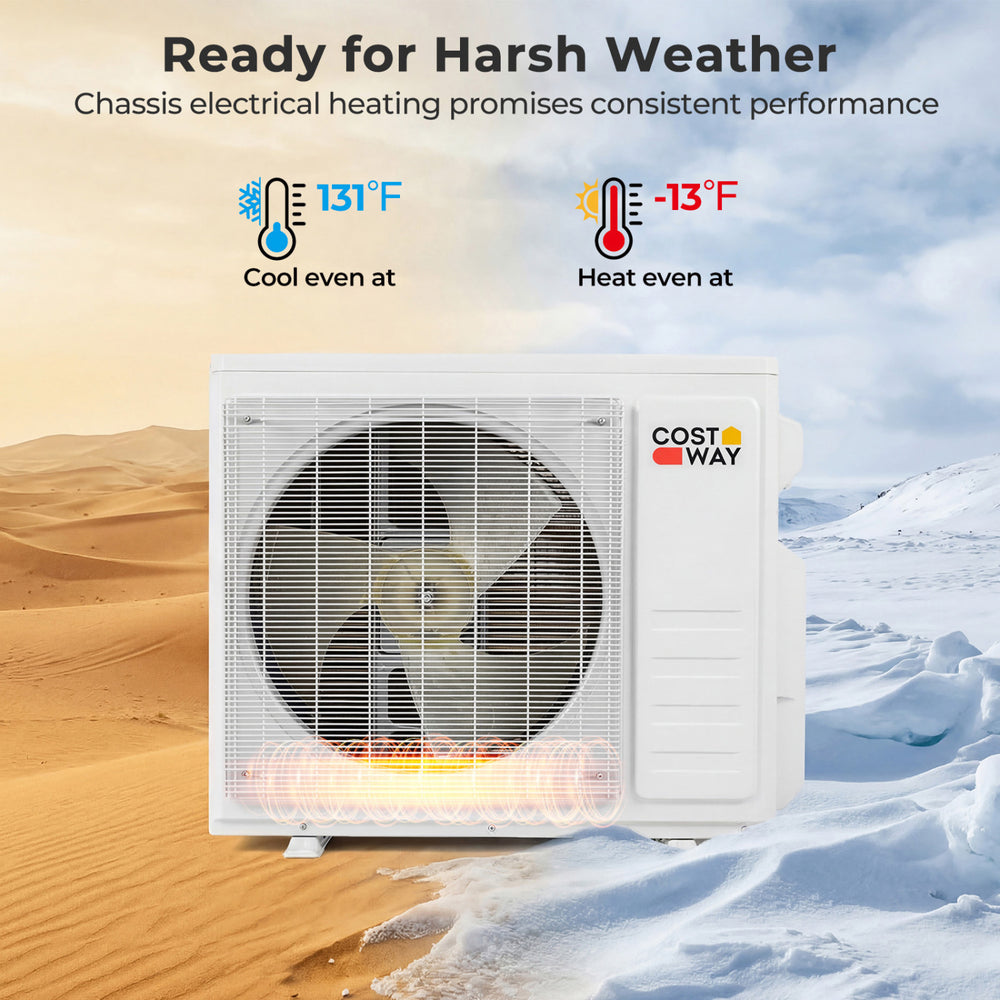 X-Pro 18000 BTU mini split AC unit with heat pump, designed for efficient cooling and heating in harsh weather.