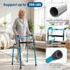 Folding aluminum walking frame in navy, featuring adjustable heights and non-slip foot pads for seniors' safety.