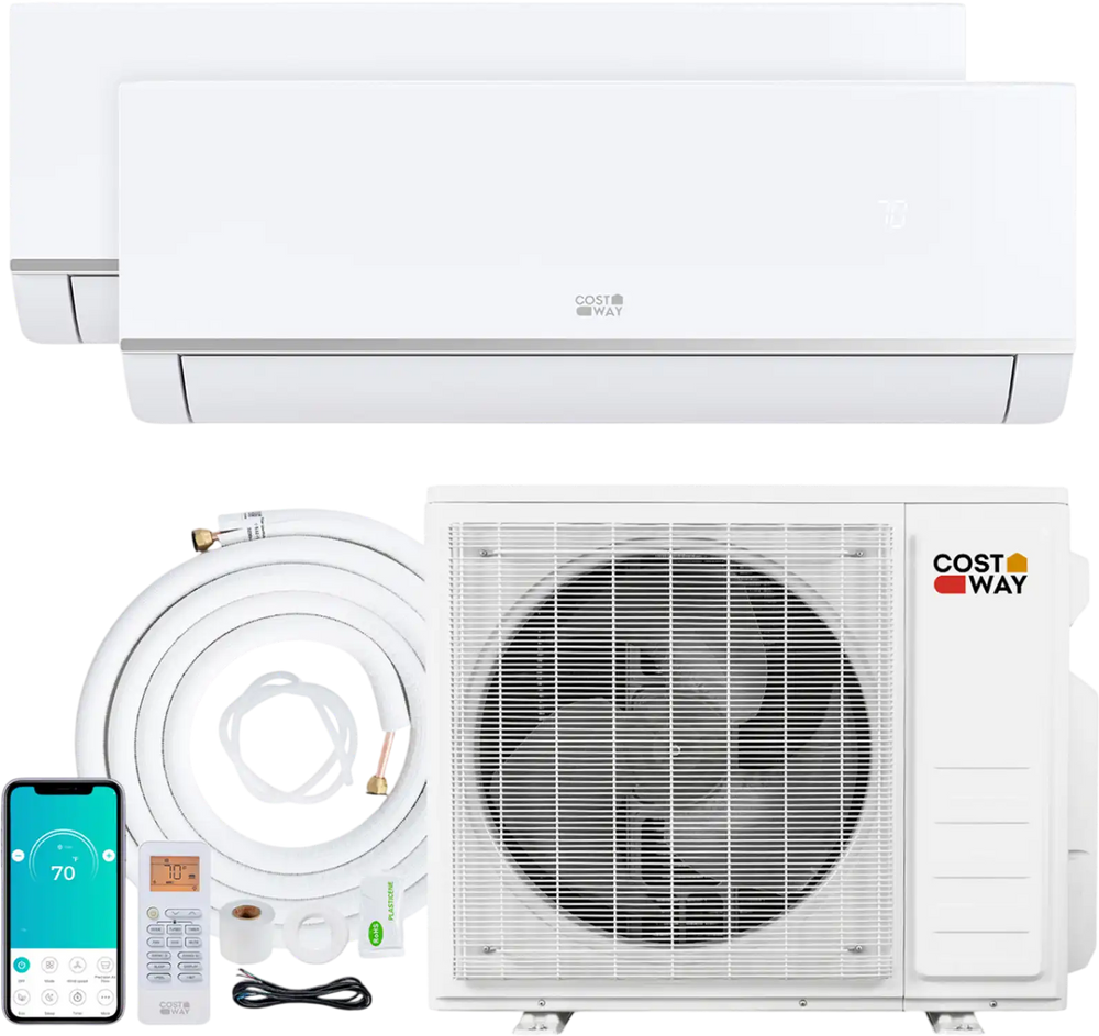 Blast Pro 28000 BTU Mini Split AC system with 2 indoor units, remote control, and energy-efficient heat pump for dual.