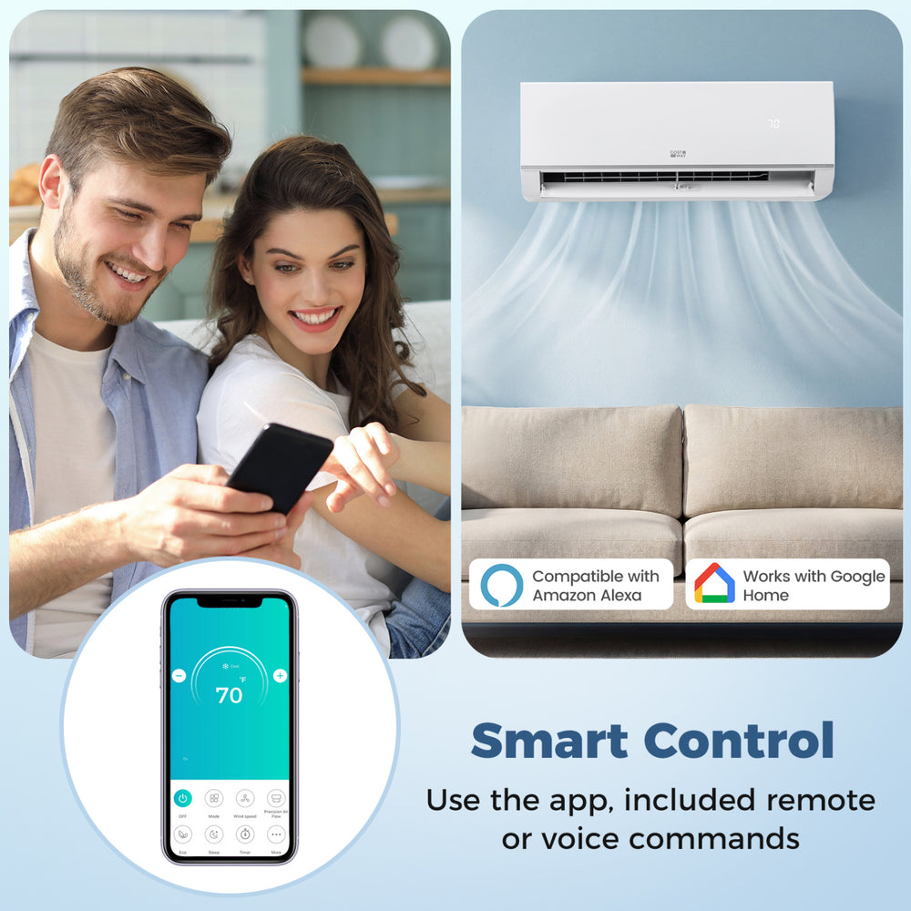 Mini split AC unit with smart control features, 28000 BTU, 20 SEER2, ideal for efficient whole-home cooling and heating.