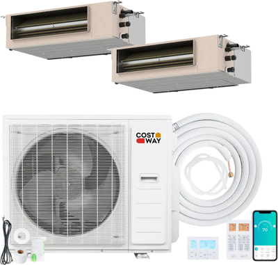 Costway X-Pro 35000 BTU 2 Zone 22.5 SEER2 Concealed Ducted Mini Split AC 55149551 New