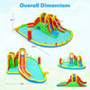 8-in-1 giant bounce house with two long slides and climbing walls, featuring a large splash pool for yard parties.