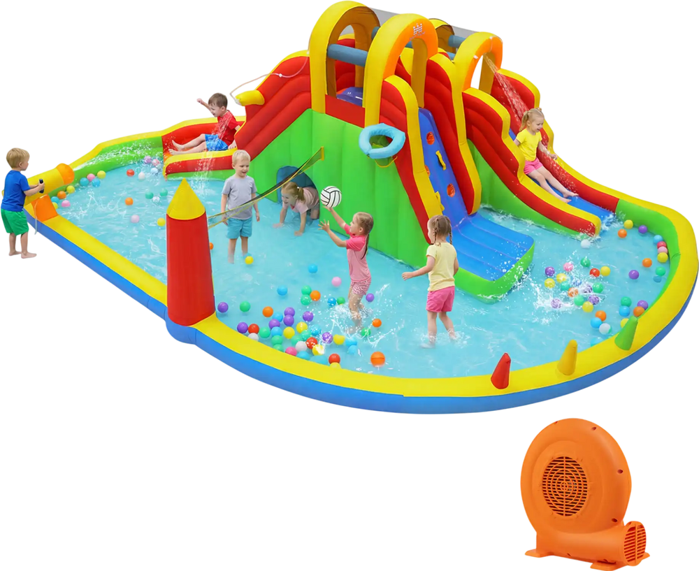 8-in-1 Giant Bounce House with 2 Long Slides for Yard Party with 750W Blower
