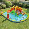 Giant bounce house with two long slides, splash pool, and games, perfect for yard parties and family gatherings.