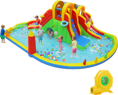 Costway 8-in-1 Giant Bounce House Water Park w/ 2 Long Slides & 780W Blower 23594418 New