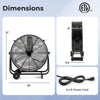Industrial drum fan dimensions showing front and side views, designed for climate control in large spaces.