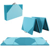 Heavy-duty folding exercise mat in blue, featuring a four-fold design for easy storage and reinforced carrying handles.