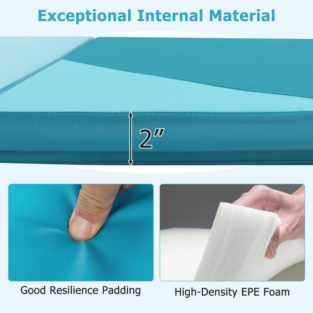Close-up of the heavy-duty folding exercise mat showing 2-inch thick high-density EPE foam for ultimate joint.