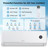 12000 BTU Smart Mini Split AC/Heater with WiFi, 7 modes, 4 fan speeds, and child lock for year-round comfort.