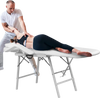 Adjustable massage table with backrest and footrest, featuring high-density foam and portable design for mobile.