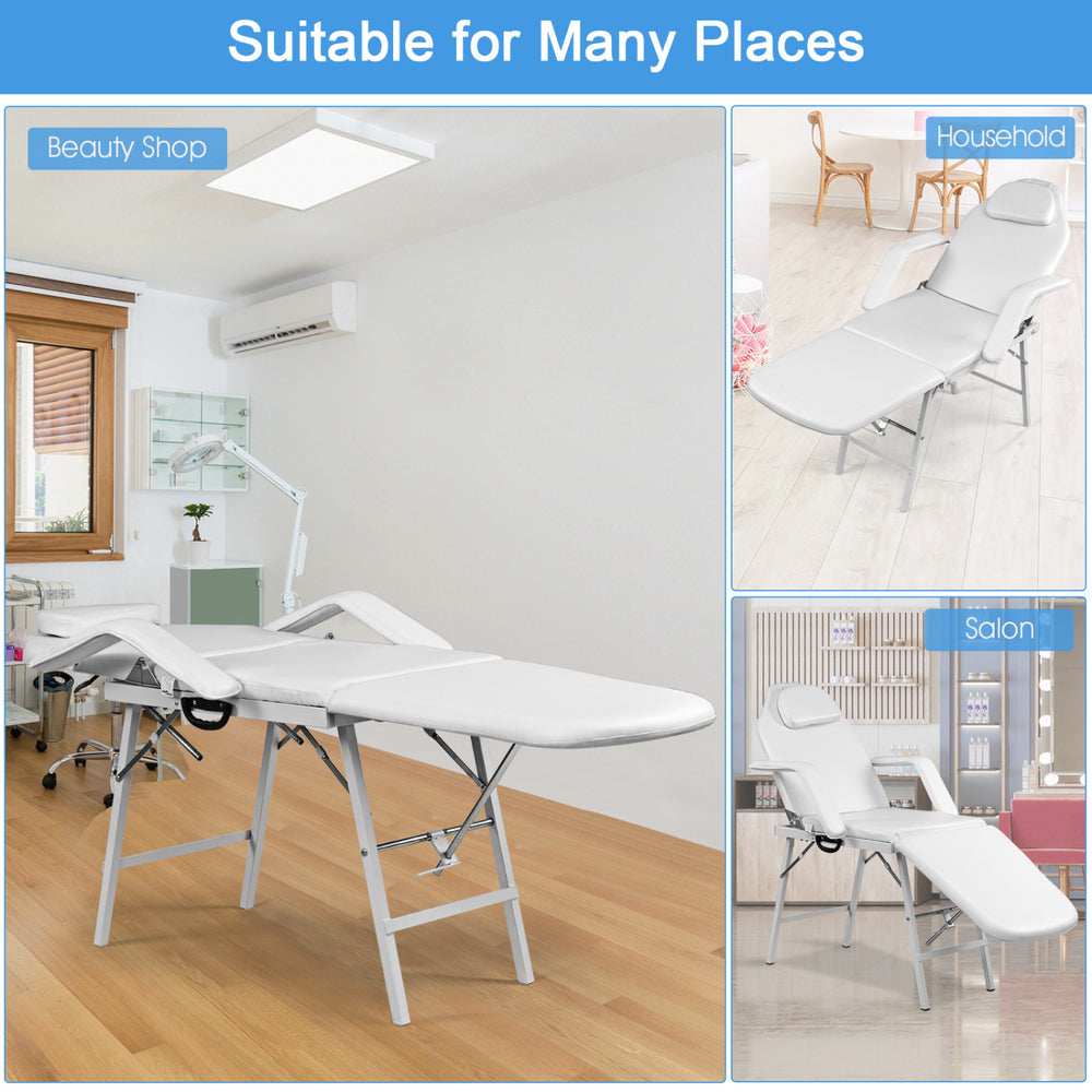 Portable massage table with adjustable backrest and footrest, featuring high-density foam for comfort, suitable for.