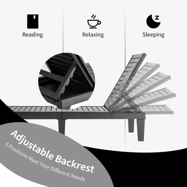 Adjustable backrest of a chaise lounge chair in a 3-piece patio set, perfect for relaxing by the poolside.