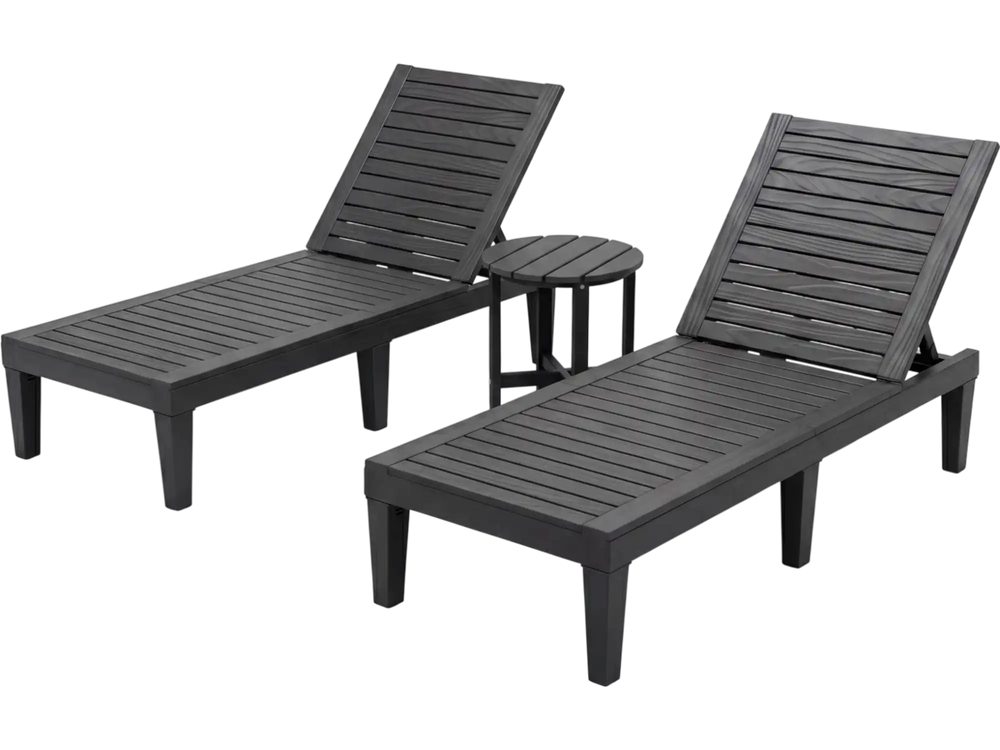 3-Piece Patio Lounge Set with Adjustable Recliner Chairs and Round Side Table for Poolside