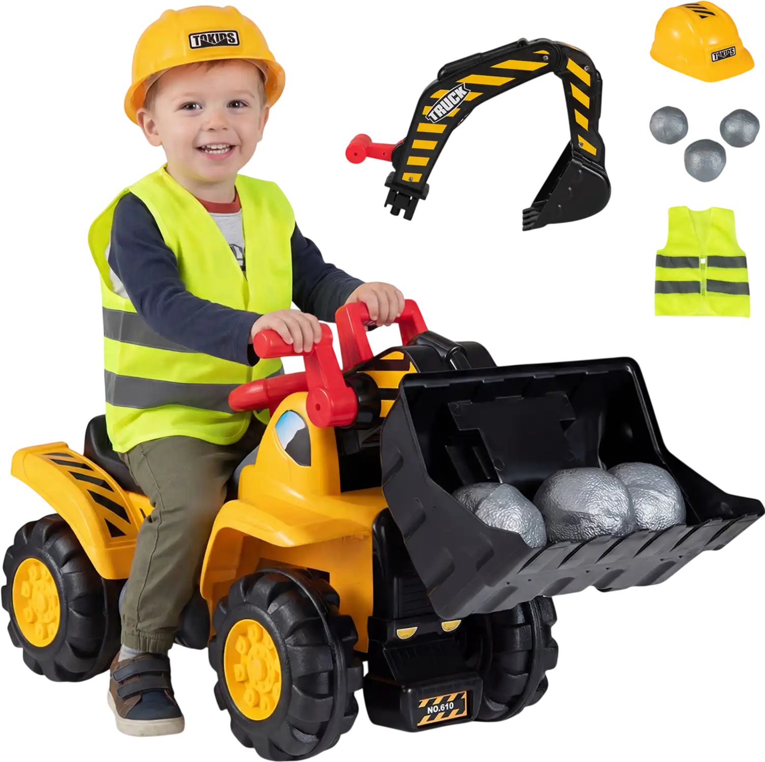 Costway 3-in-1 Ride-On Excavator Bulldozer Scooter w/ Engine Sound Helmet 23142226 New