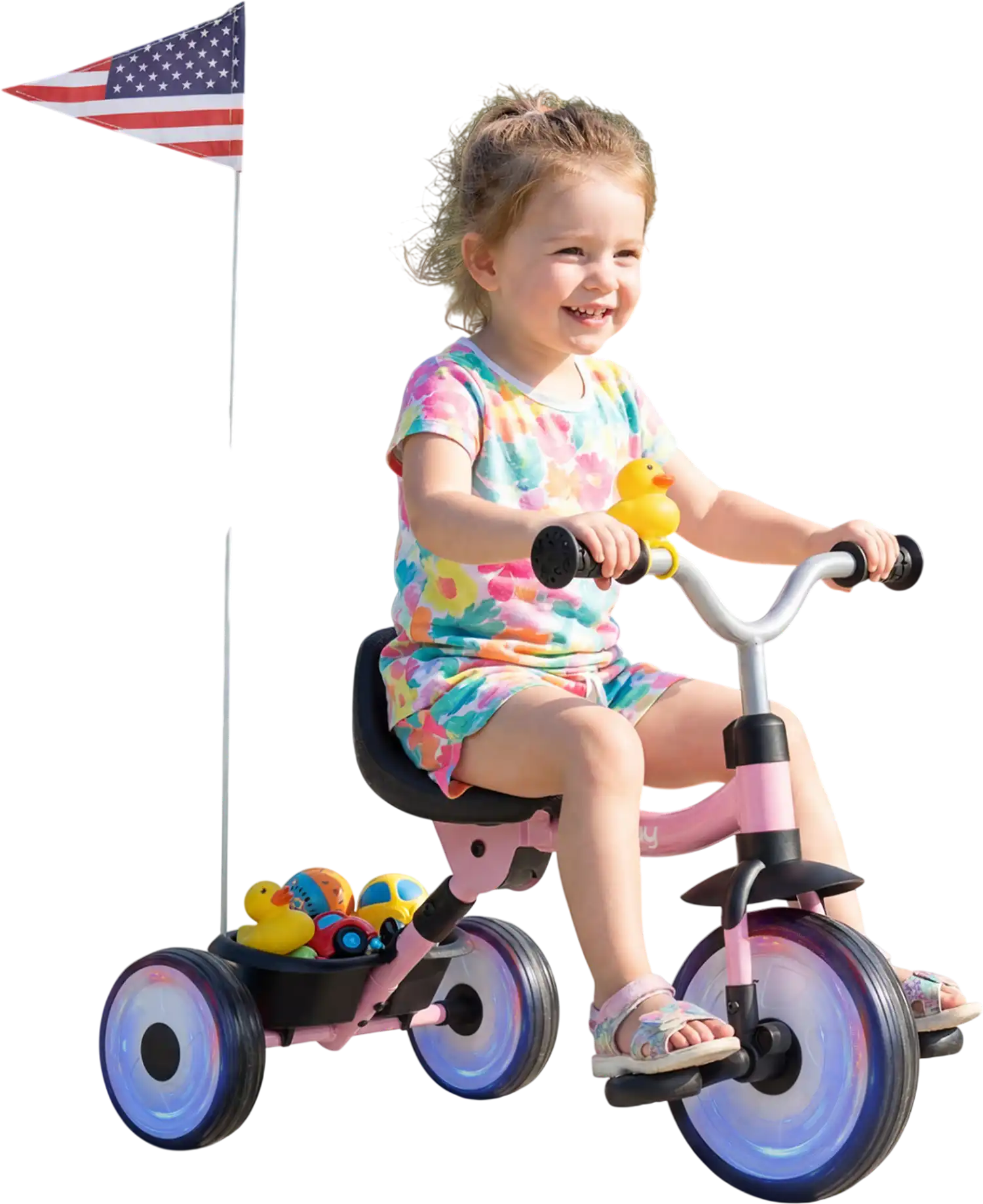 Costway Foldable Toddler Tricycle Glowing Wheels Basket Duck Bell 55199672 New