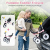 Foldable toddler tricycle in pink with glowing wheels, basket, and duck bell, perfect for on-the-go convenience.
