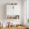Bathroom wall cabinet in white with fluted doors, open cube, and adjustable shelf, ideal for organized storage.