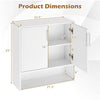 Bathroom wall cabinet dimensions showing two fluted doors, open cube, and adjustable shelf in white finish.
