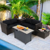 5-piece patio furniture set featuring a black finish and propane fire pit table, perfect for outdoor relaxation.