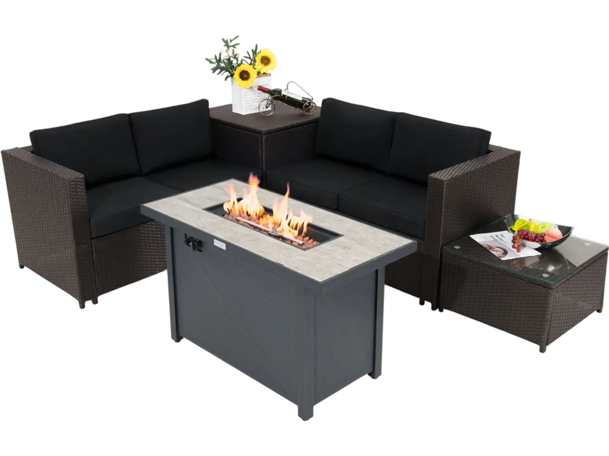 Costway 5-Piece Patio Furniture Set w/ Propane Fire Pit Table 13303743 New