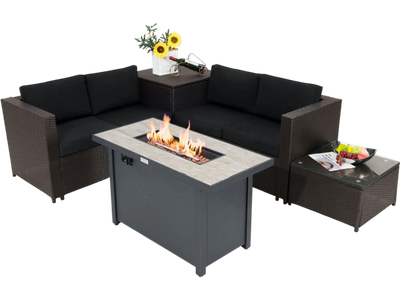 Costway 5-Piece Patio Furniture Set w/ Propane Fire Pit Table 13303743 New