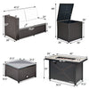 5-piece patio furniture set featuring a black propane fire pit table, including a loveseat, storage box, and coffee.