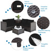 5-piece patio furniture set featuring a propane fire pit table, black cushions, and exquisite weaving techniques.