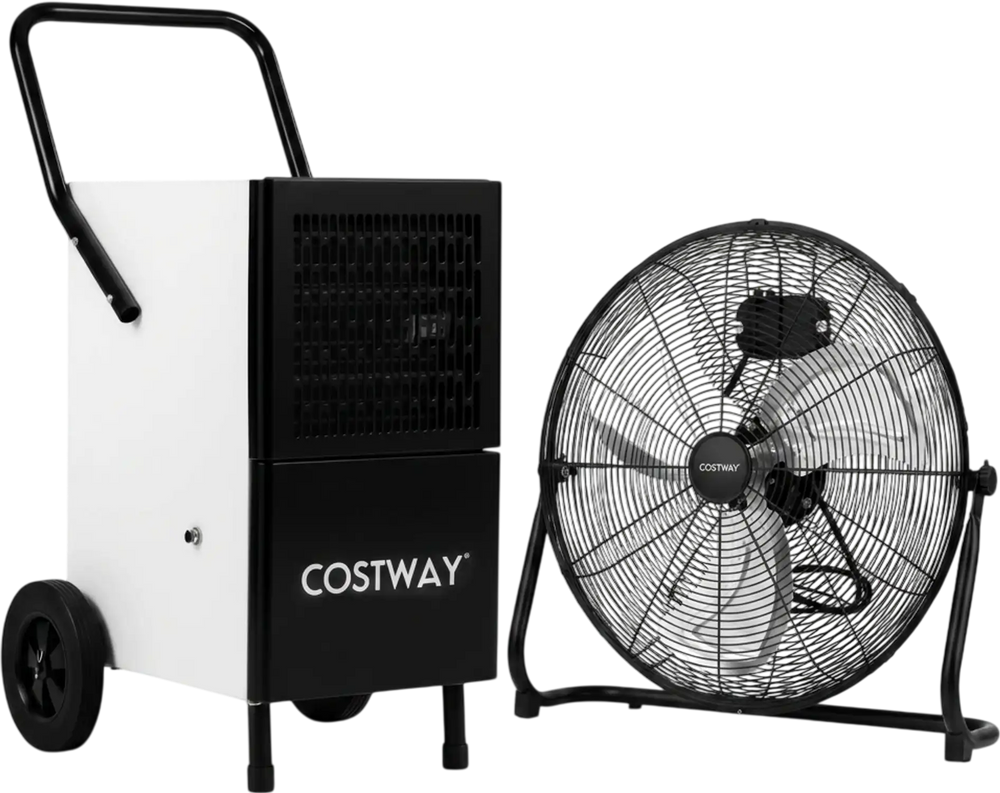 Commercial Dehumidifier and Heavy‑Duty Metal Floor Fan Combo