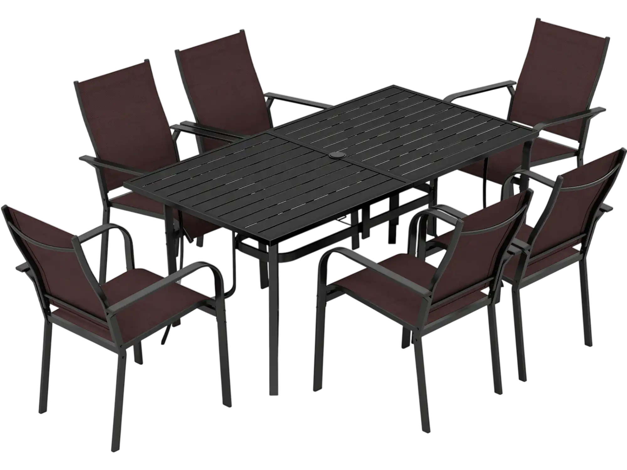 Costway 7-Piece Patio Dining Set for 6 Rectangle Metal Table Stackable Mesh Armchairs 69522450 New